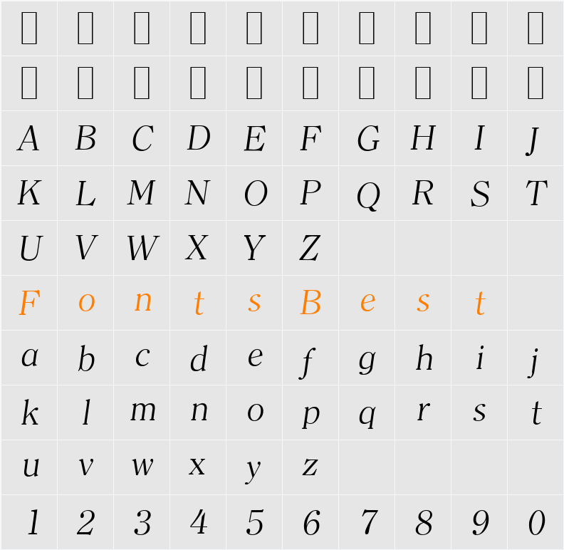 ClearfaceSerial-Light Character Map