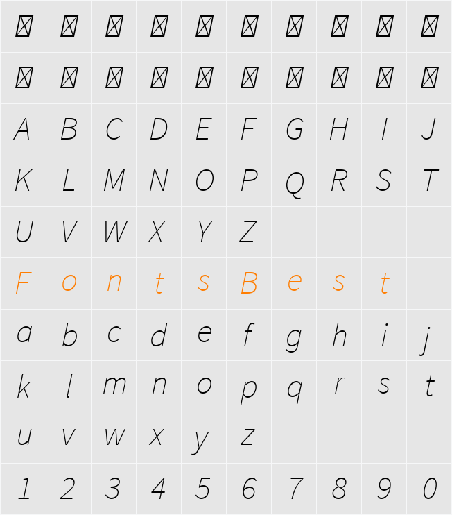 Source Sans Pro ExtraLight Character Map