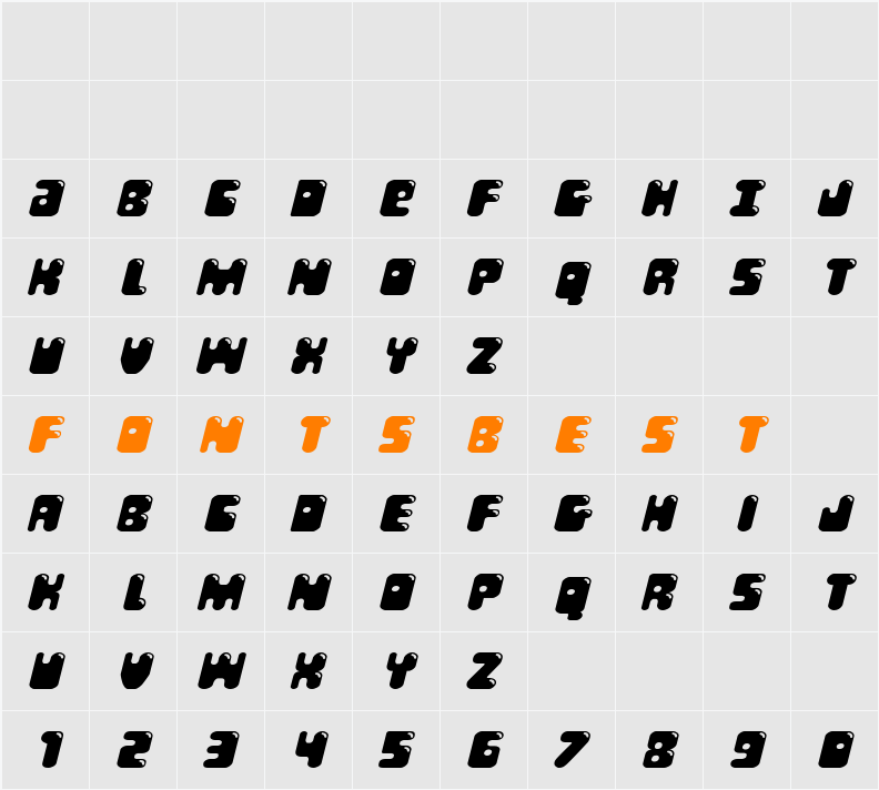 Bubble Butt Expanded Italic Character Map