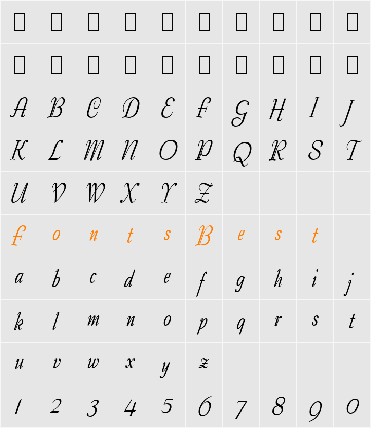 Tango-Condensed Character Map
