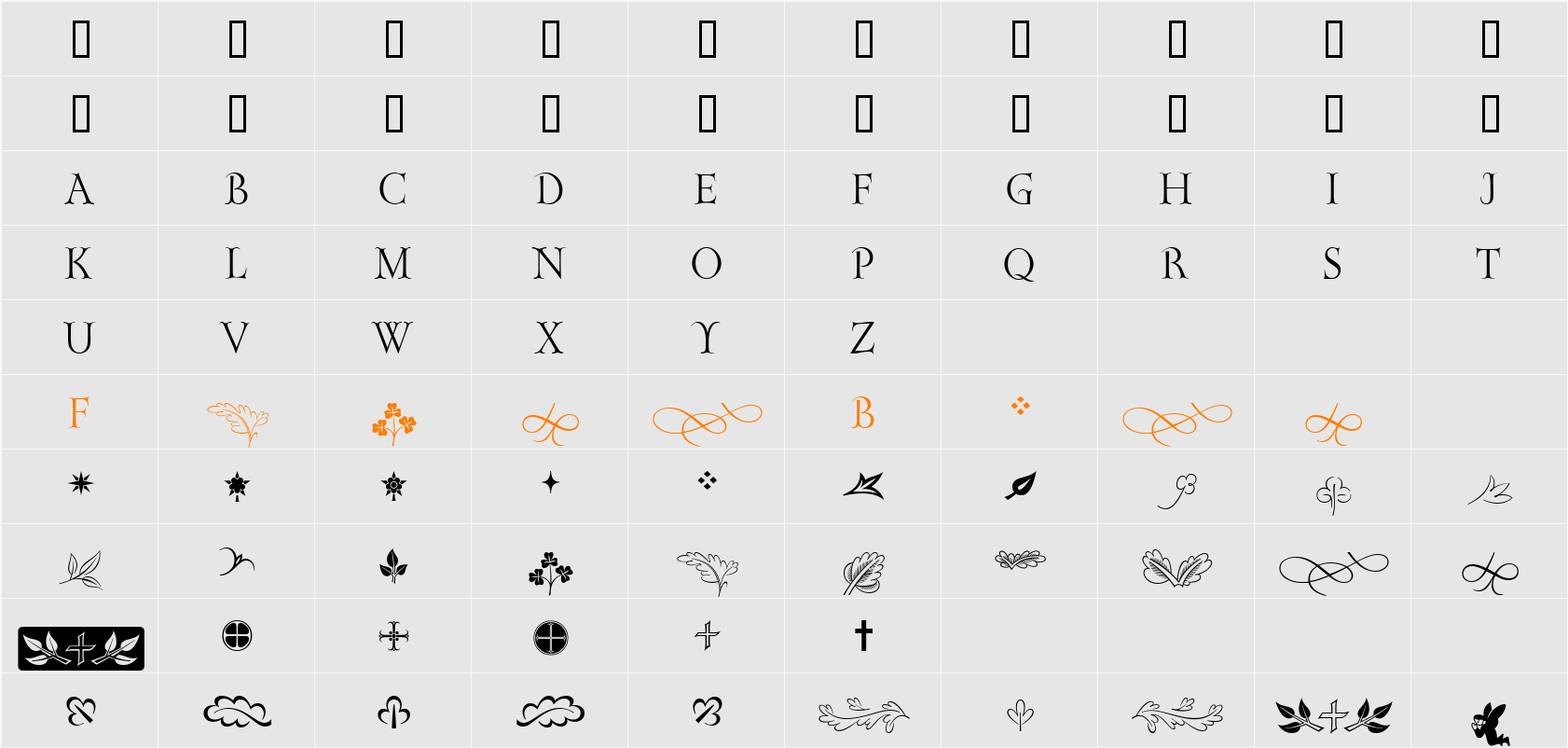 Golden Cockerel Init Orn ITC Character Map