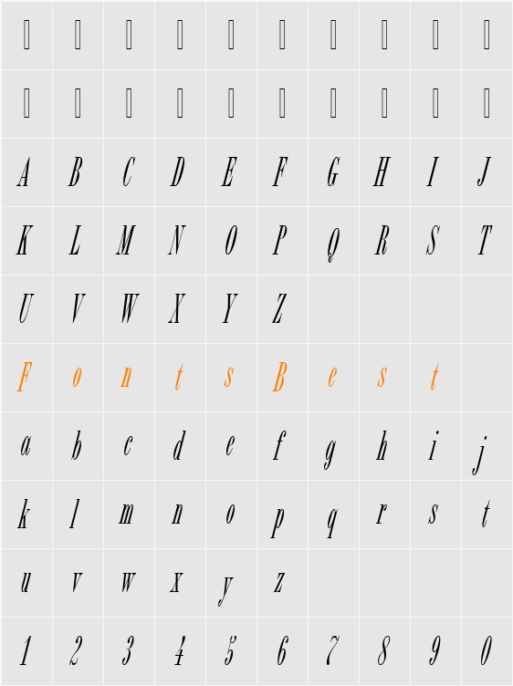 BordeauxDReg Character Map