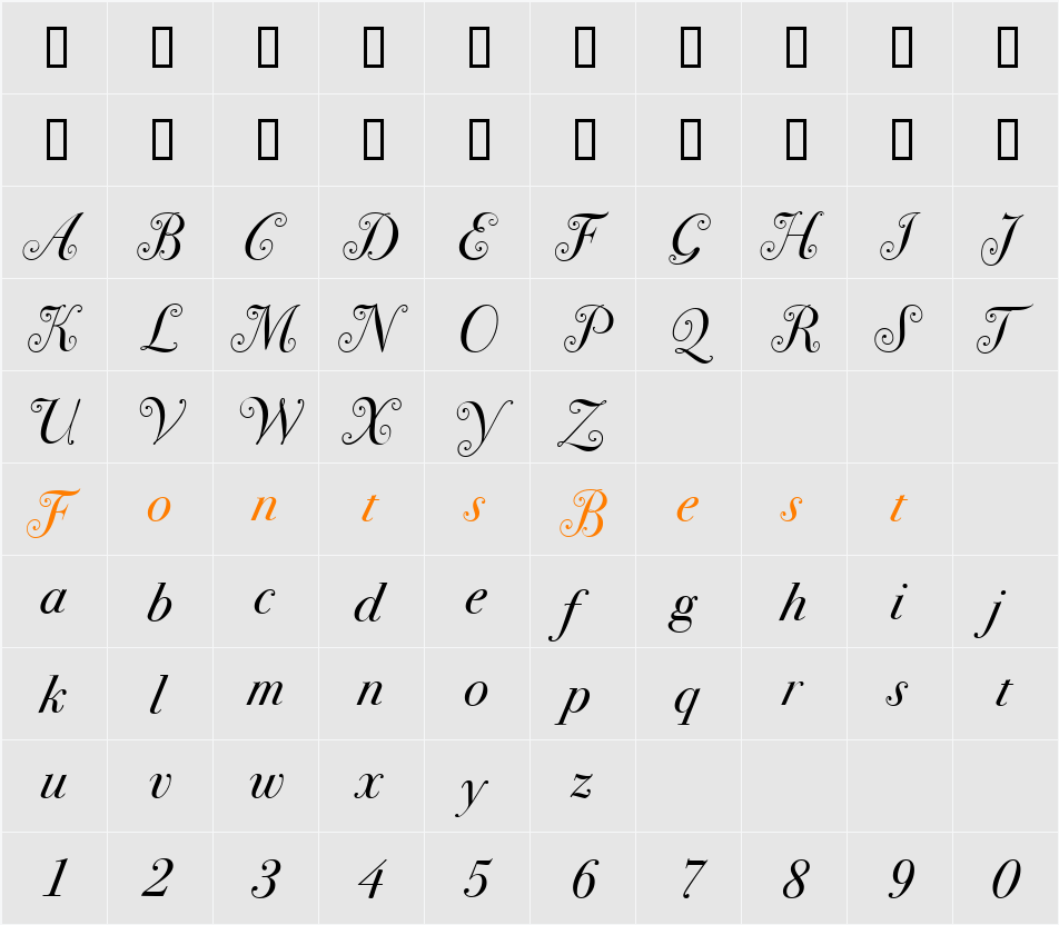 Bodoni SvtyTwoSwa ITC TT Character Map