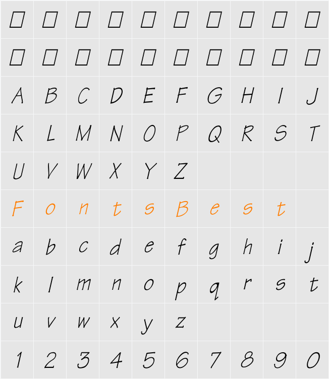 Tekton Th italic Character Map