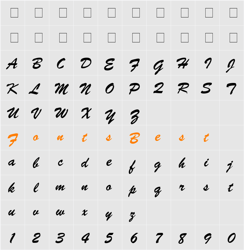 Brush Script LH Character Map
