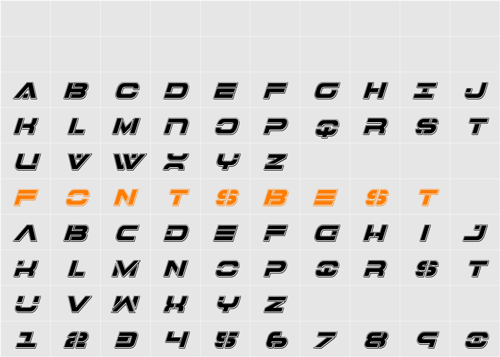 7th Service Punch Italic Character Map