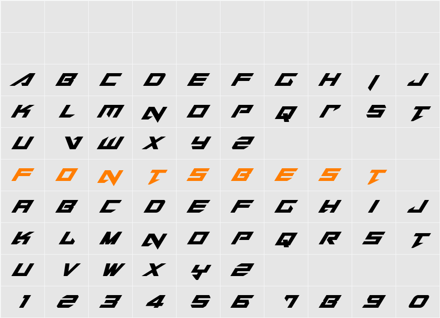 Tarrget Condensed Italic Character Map