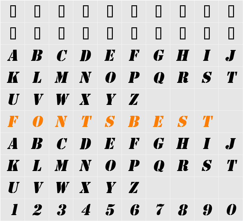 GI Stencil Character Map