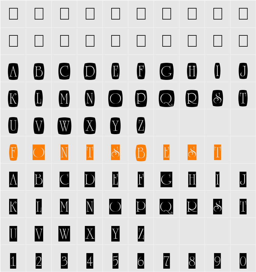 a_RomanusTtlCmD2Cb Character Map