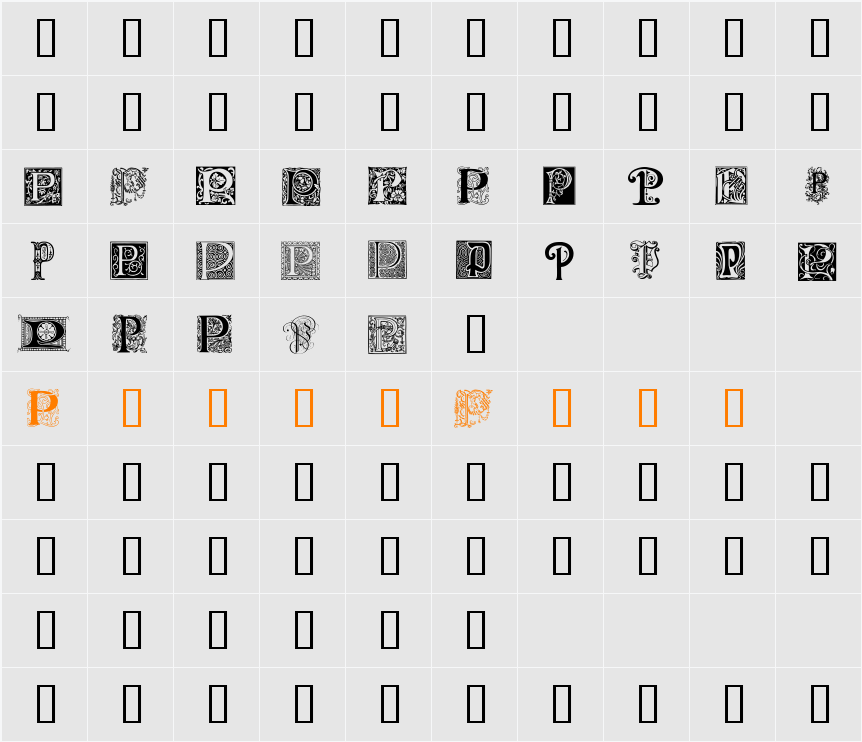 Ornamental Initials P Character Map