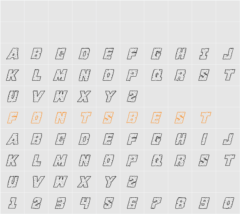 King Commando Shadow Italic Character Map