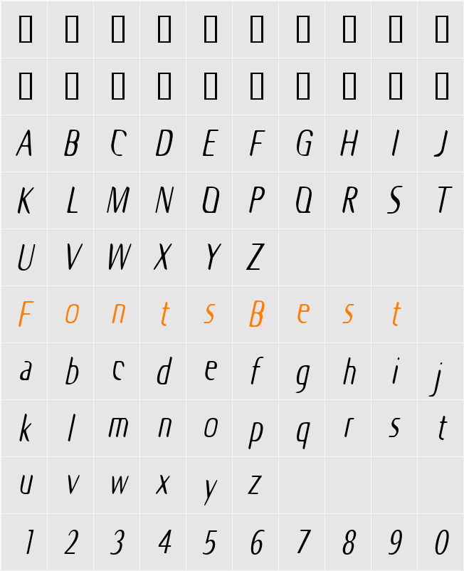 OdysseyCondensed Character Map