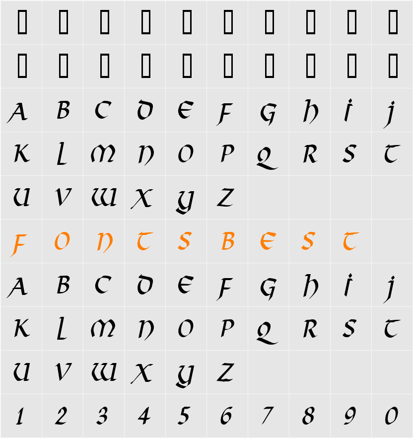 Valhalla Condensed Character Map
