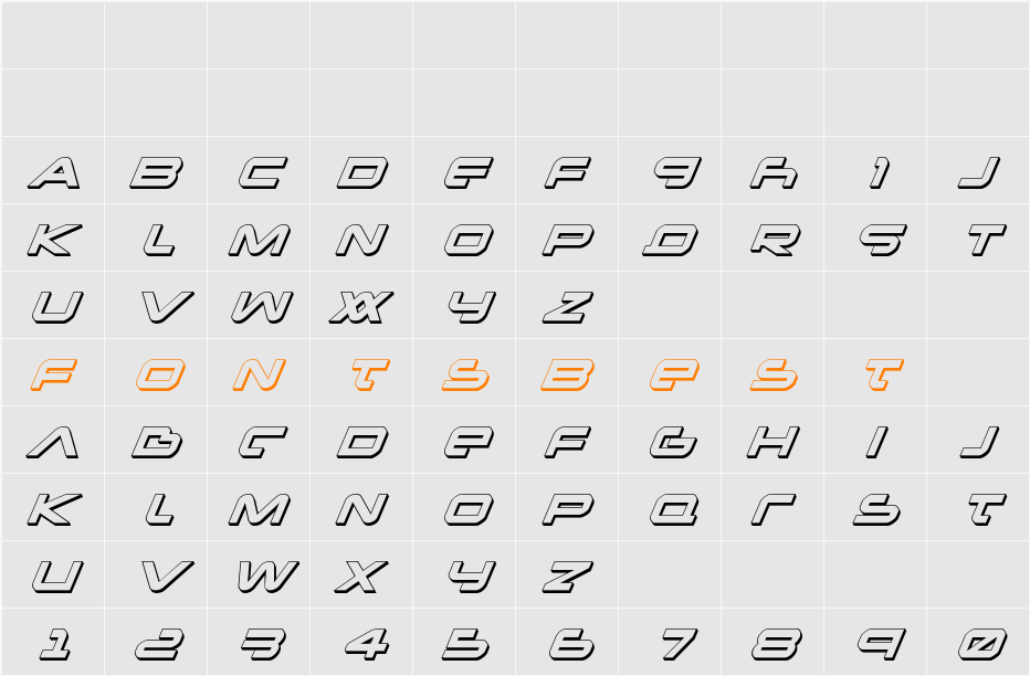 New Mars 3D Italic Character Map