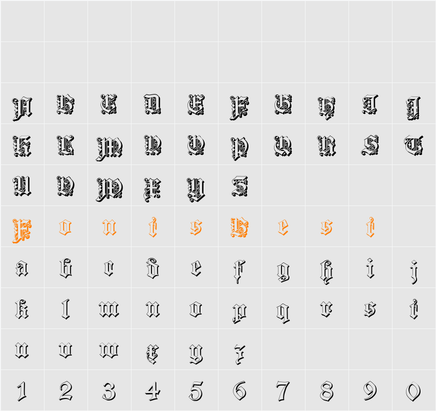 Dearest Outline Character Map