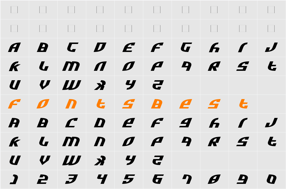 Zone Rider Ultra ExpItalic Character Map