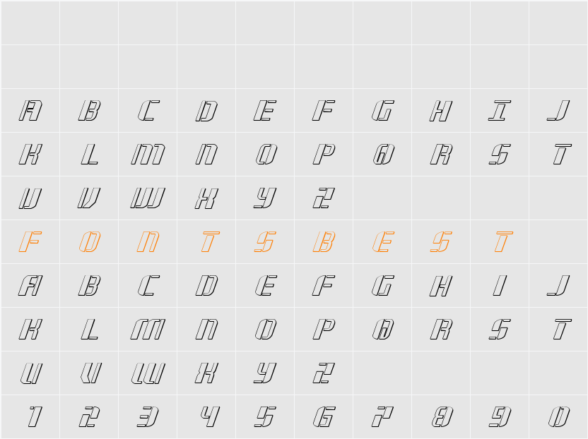 Jetway 3D Italic Character Map