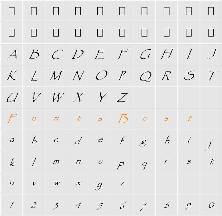 FZ HAND 16 ITALIC Character Map