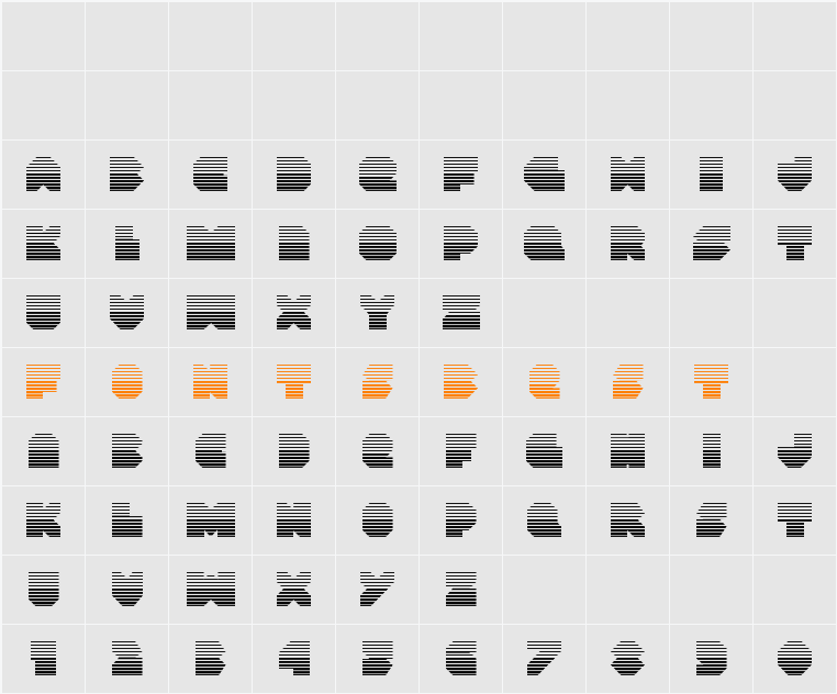 VX Rocket Gradient Character Map