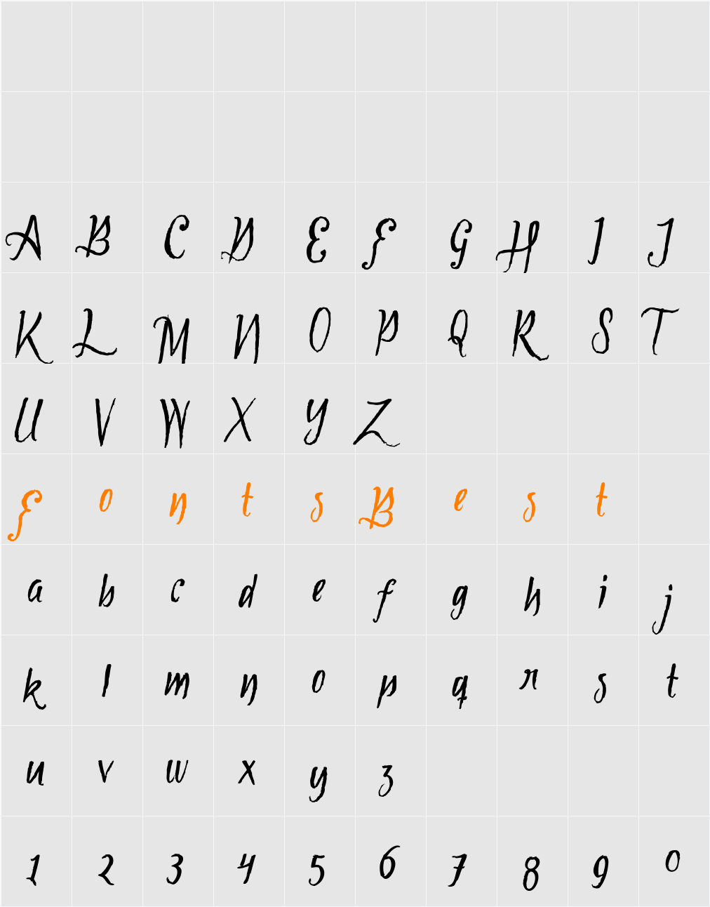 Tipbrush Script Character Map