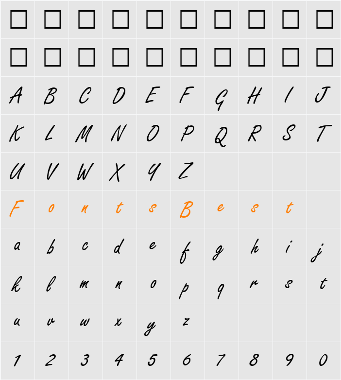 Freedom Script Character Map