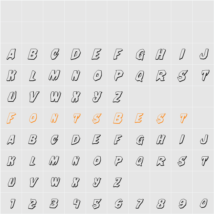 Nightchilde 3D Italic Character Map