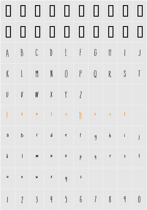 Hillside Vista Character Map