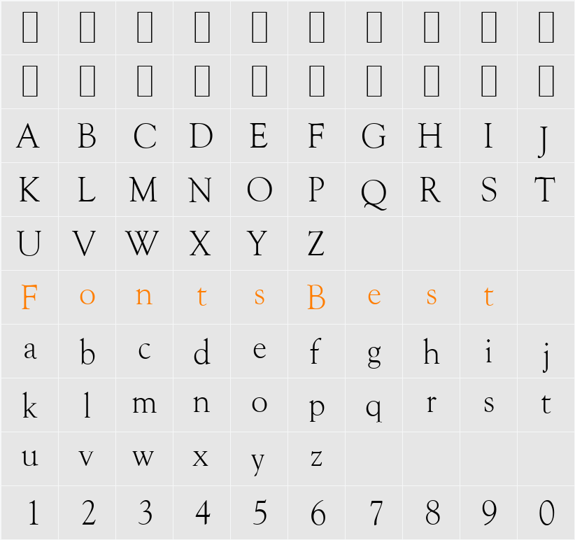 GoudySerial-Light Character Map