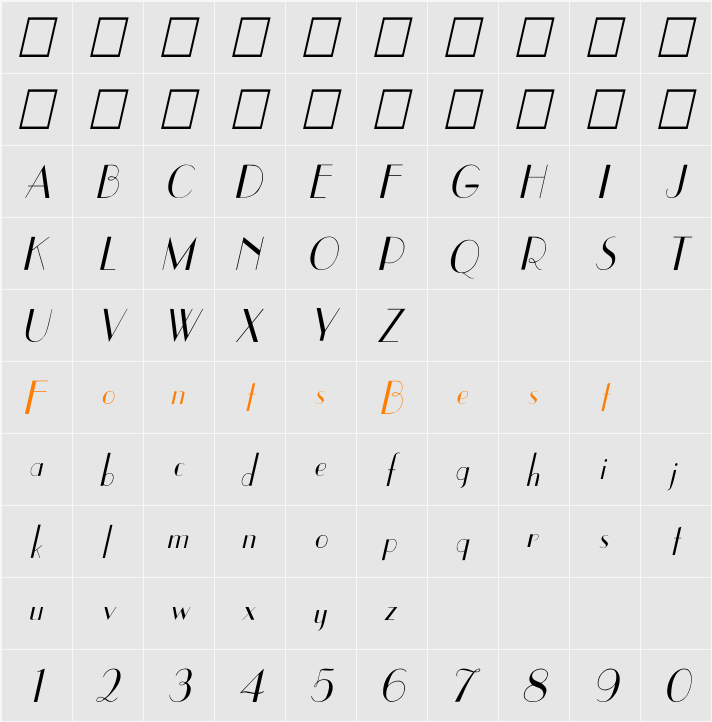 UppEa Th Italic Character Map