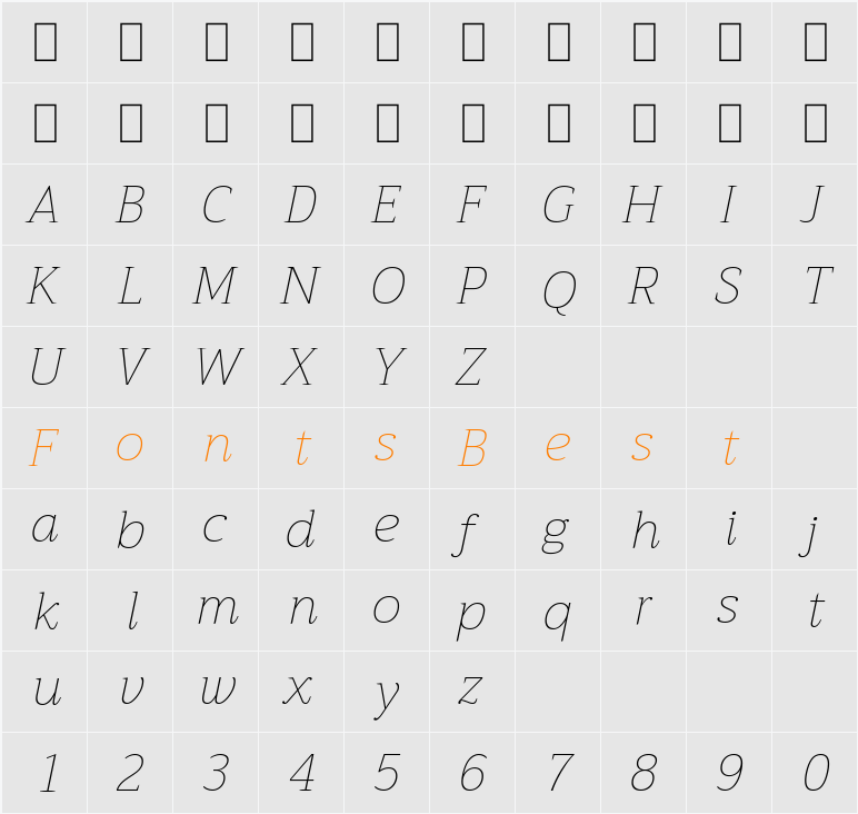 Trirong Thin Character Map