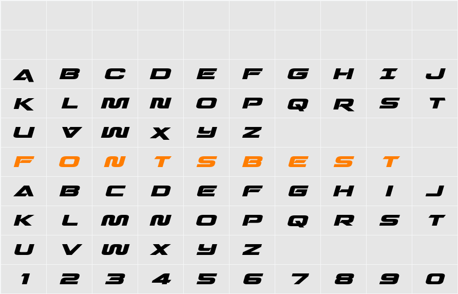Quark Storm Expanded Italic Character Map