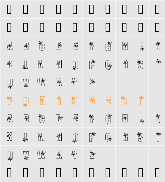 Bold Butterfly Character Map