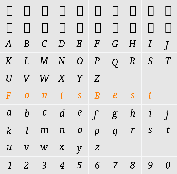 Oranda BT Character Map