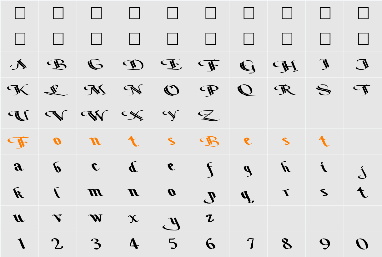 BottomOutOne104 ttext Character Map