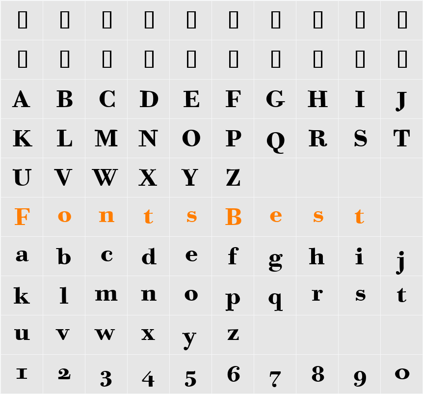 Bodoni Six OS ITC TT Character Map