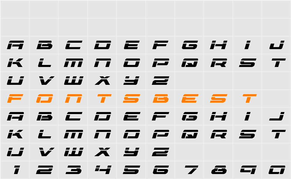 Vorpal Expanded Italic Character Map