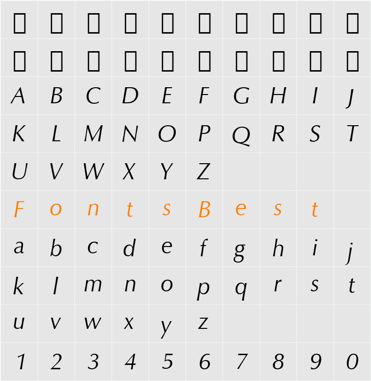 ZapfHumnst BT Character Map