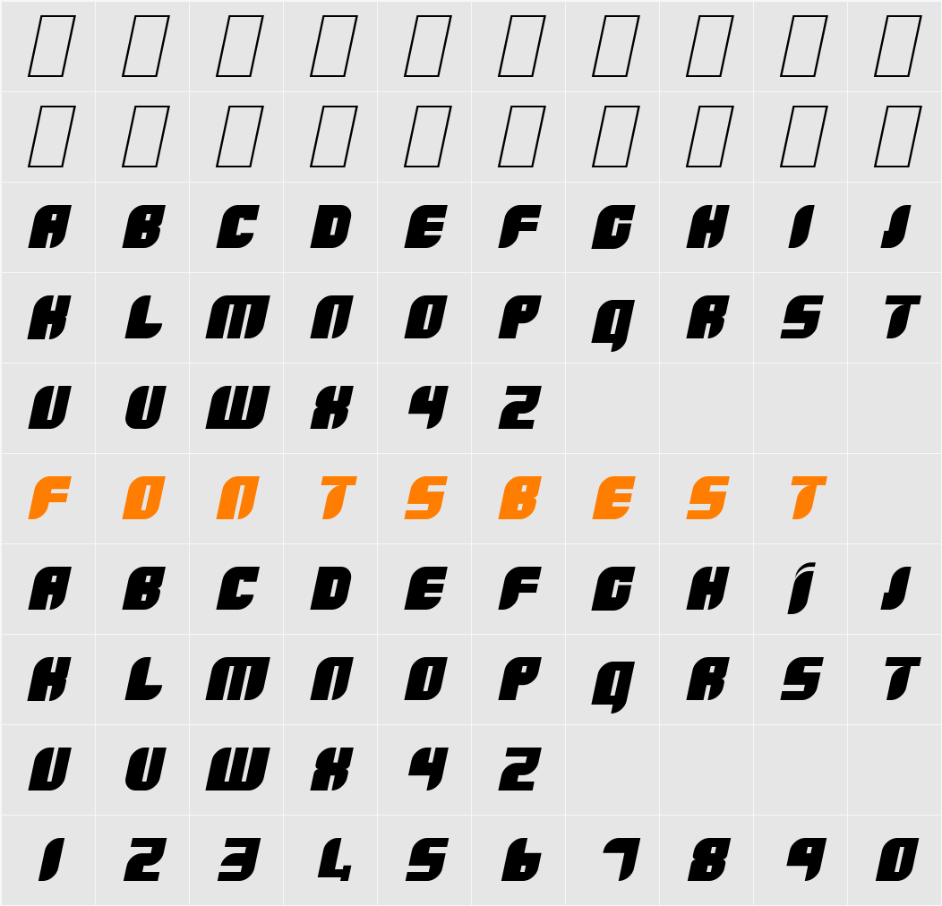 Boldie Italic Character Map