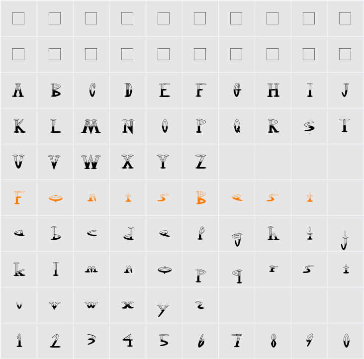 OutwestHalfFull Character Map