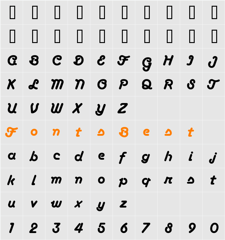 Tarantula Script RR Character Map