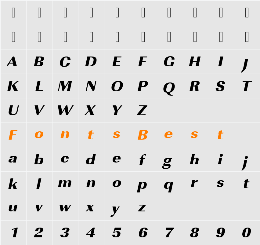 URWImperialTUltBolWid Character Map