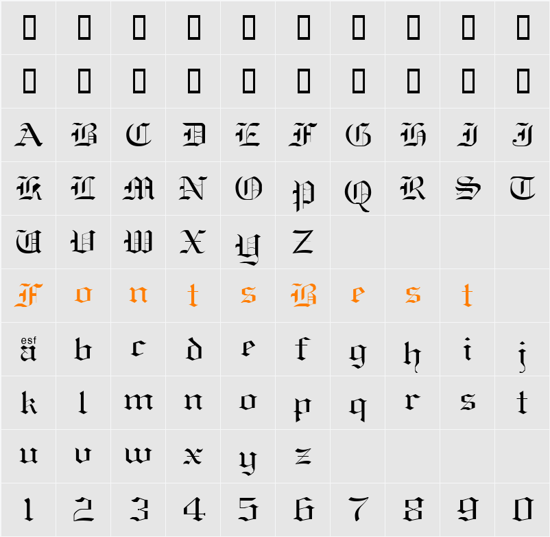 Old English Sample Character Map