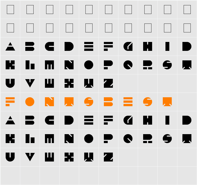 PUSH THE BUTTON Character Map