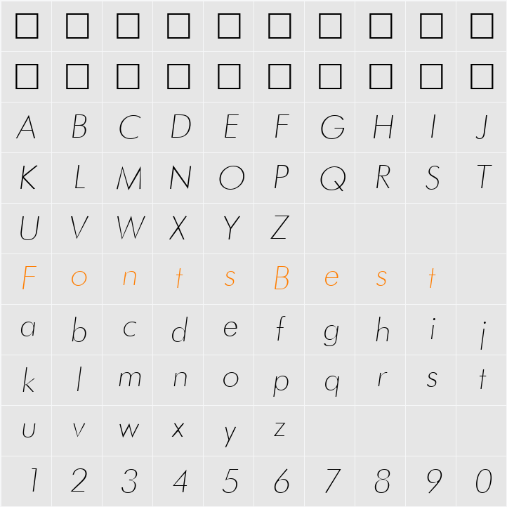Futura Thin Character Map