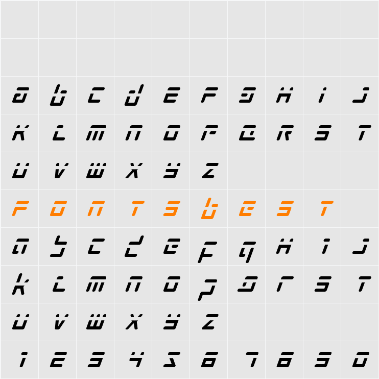 Prokofiev Phaser Italic Character Map