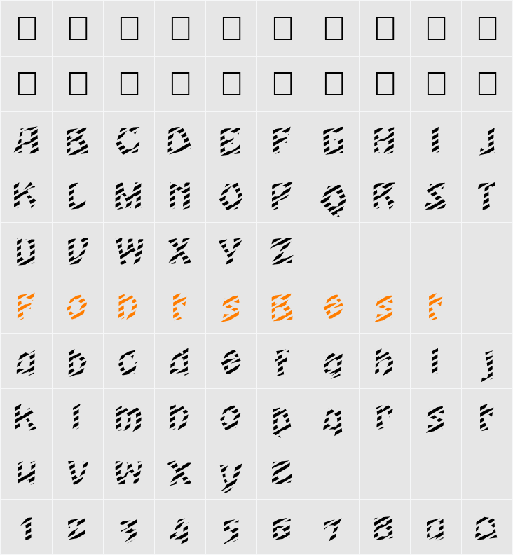 FZ JAZZY 12 STRIPED Character Map