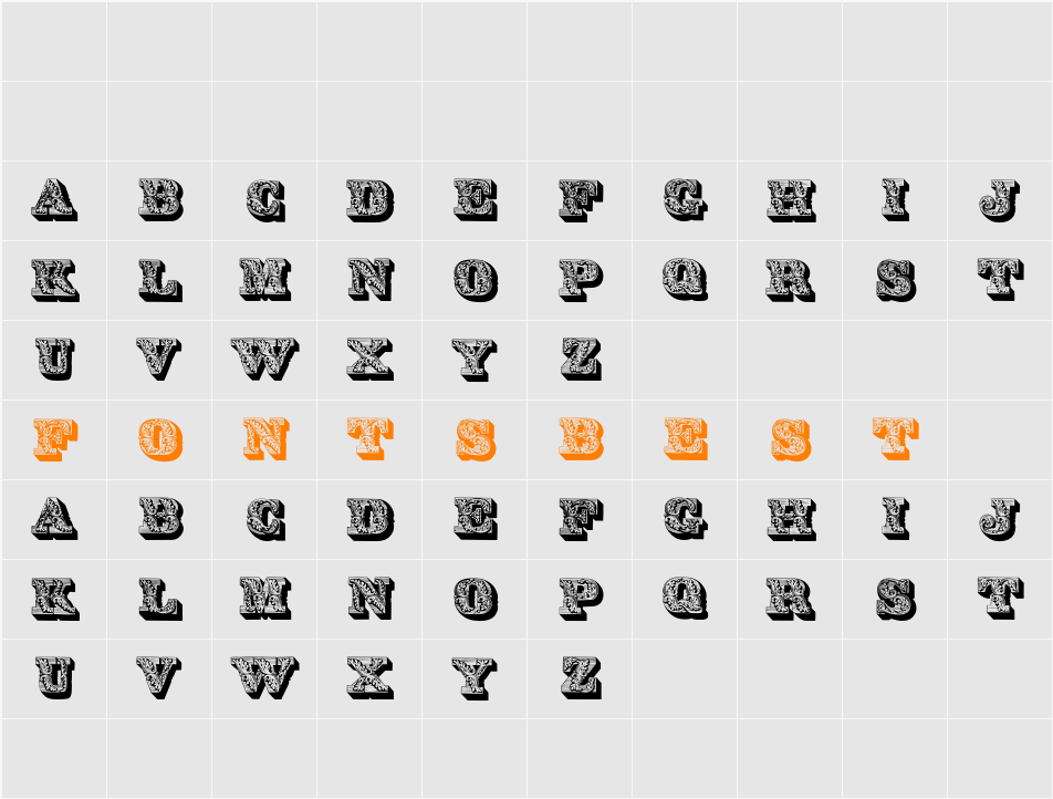 Lettres ombrees ornees Character Map