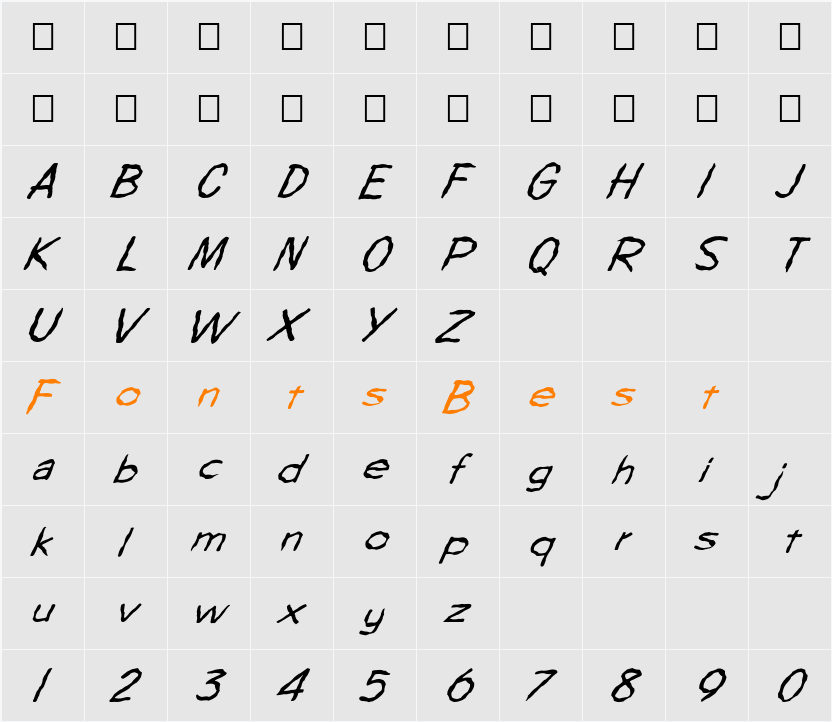 FZ HAND 7 WAVEY ITALIC Character Map