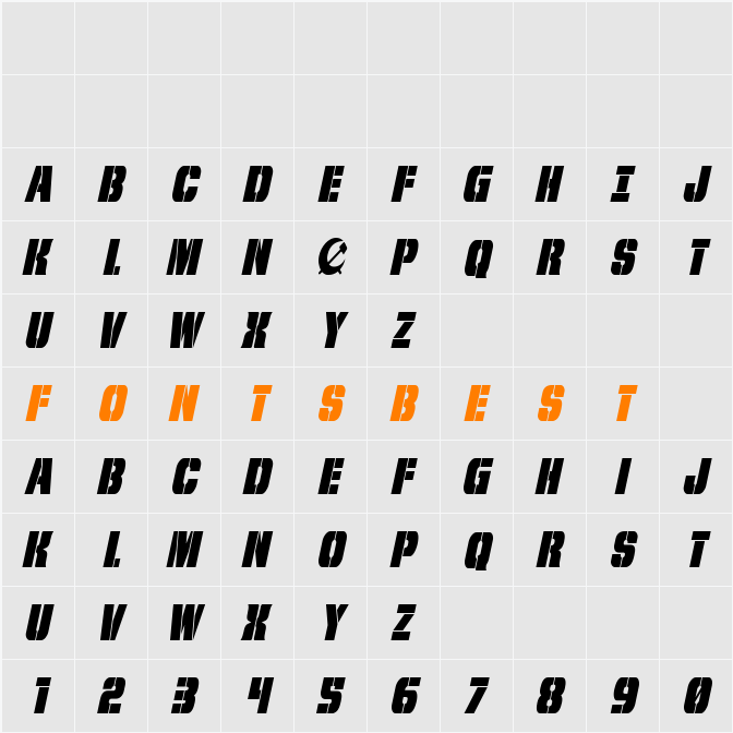 From BOND With Love Condensed Italic Character Map