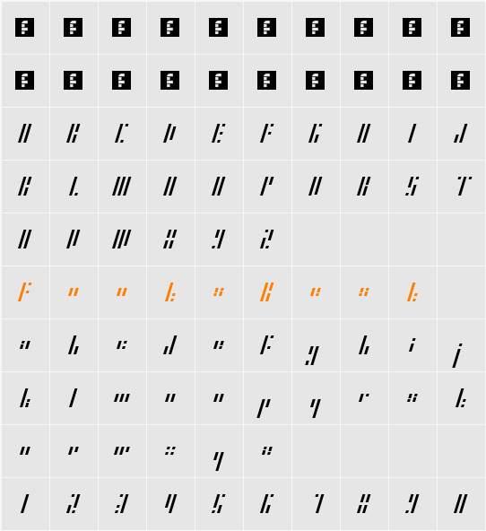 HP Slant Character Map